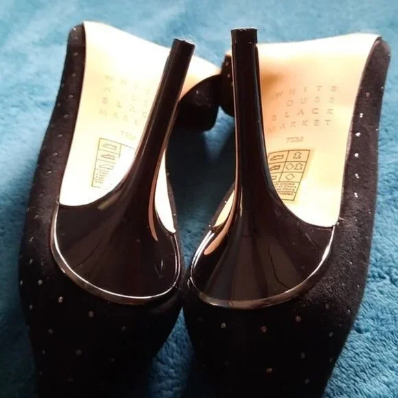 White House Black Market Black Ella Studded Velvet High Heel Open Pumps Size 7.5 - Picture 7 of 11